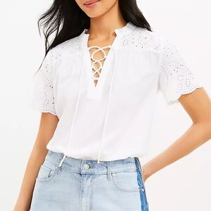 Eyelet Lace White Top LOFT XS